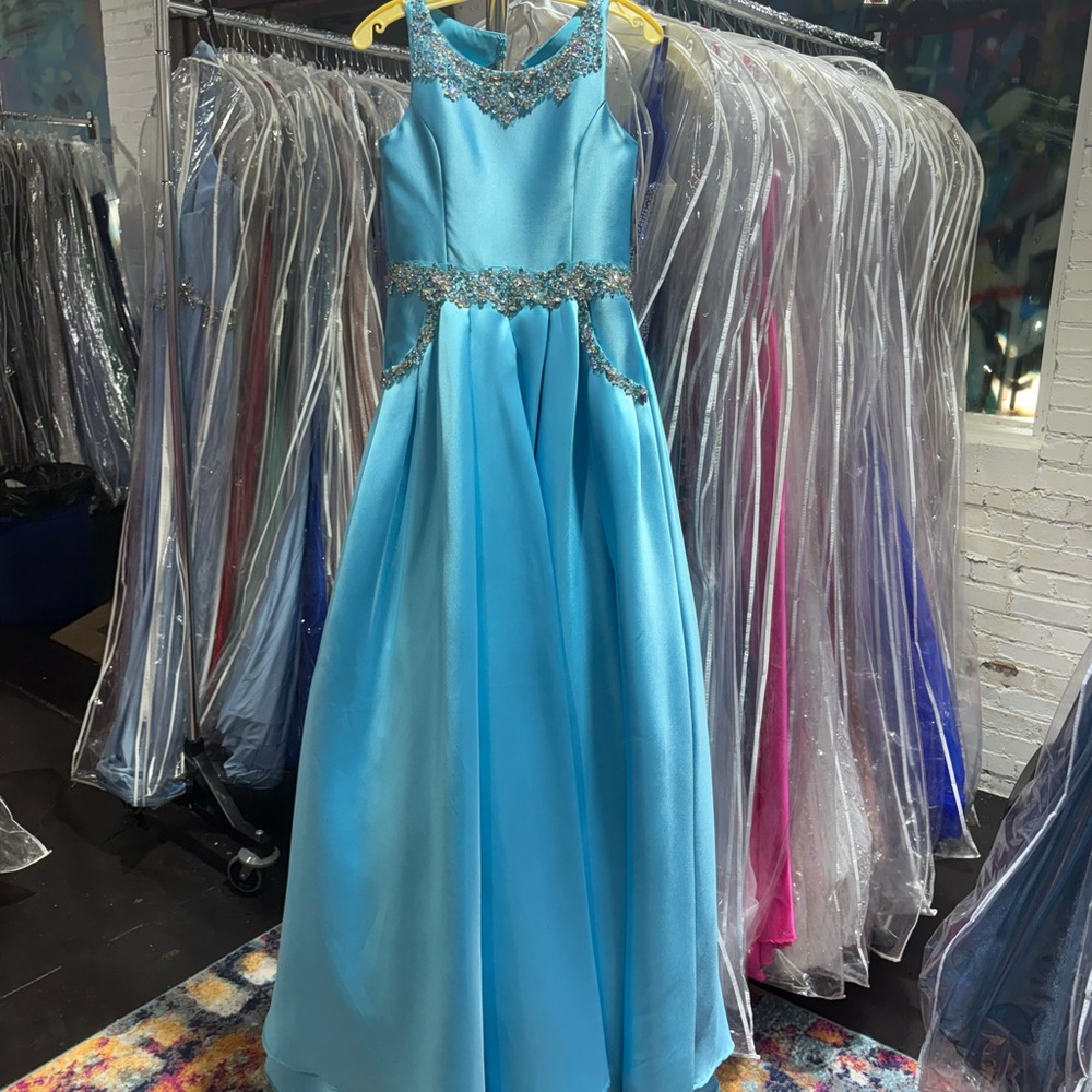 Christina Elegant Blue Kids Dress with Silver Details